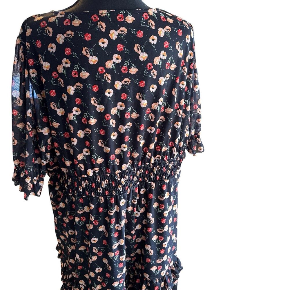 Suzanne Betro Midi Dress 2XL Black Floral Flowers‎ 3/4 Balloon Sleeve Plus - Picture 5 of 8